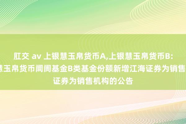 肛交 av 上银慧玉帛货币A,上银慧玉帛货币B: 对于上银慧玉帛货币阛阓基金B类基金份额新增江海证券为销售机构的公告